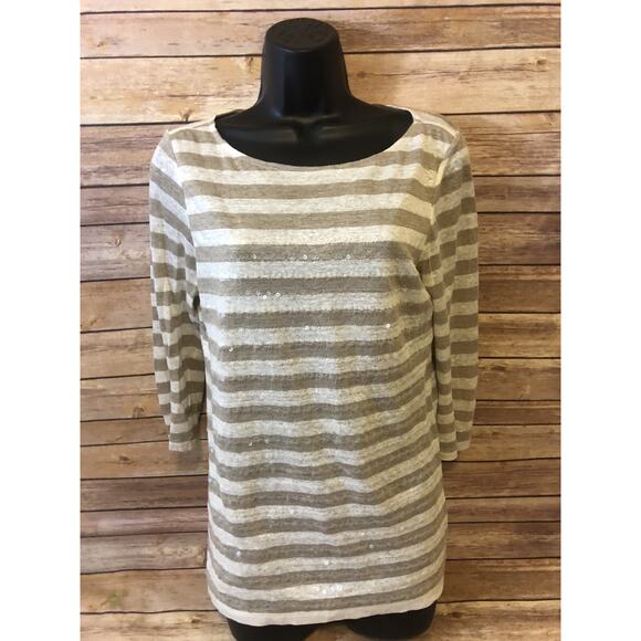 Robert Kitchen Canada Womens Shirt Size Small Blouse Sequin Striped 3/4 Sleeve - Picture 10 of 12